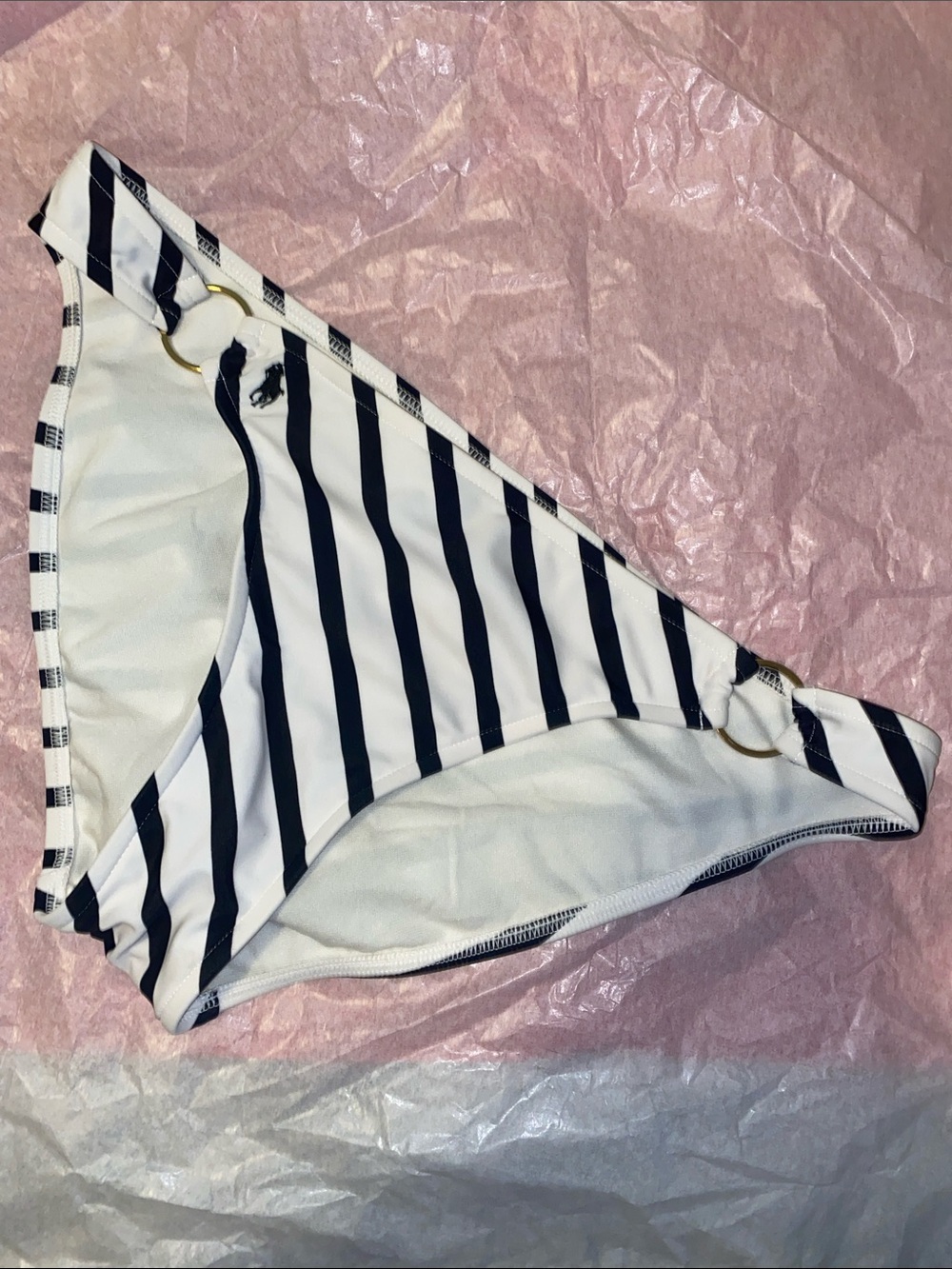 Diagonal Stripe Bikini Bottoms with Gold Rings